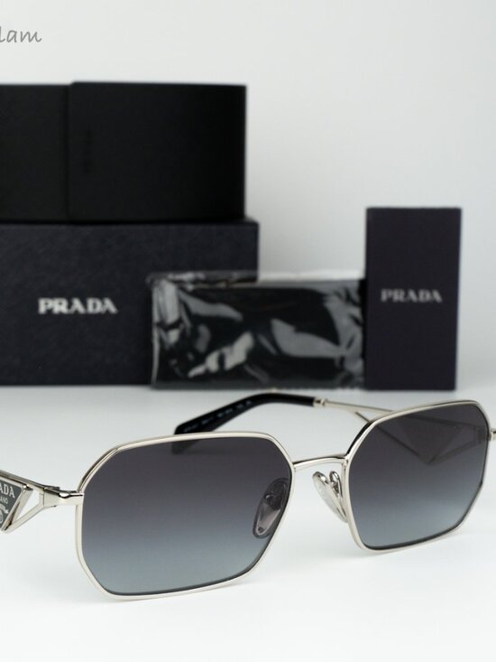 Prada Women Sunglasses Silver Grey Gradient Geometric PRA51S 1BC90A BRAND NEW main image 6